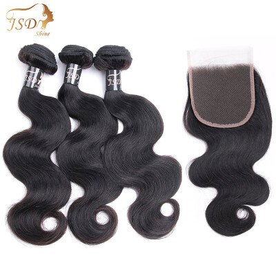 

JSDShine Hair Peruvian Body Wave Bundles With Closure Human Hair 44 Free Part Lace Closure 3Bundles Non Remy Hair Free Shipping