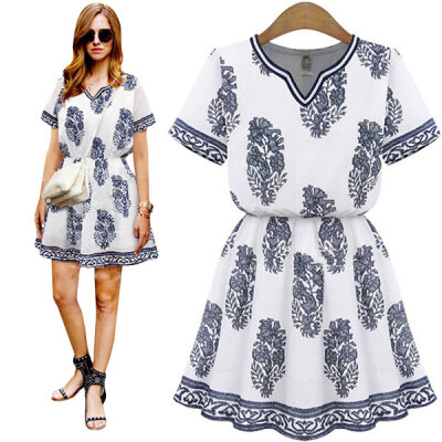 

Lovaru ™New 2015 fashion HOT SALE 2015 NEW casual short sleeve o-neck print high quality sexy mini dresses