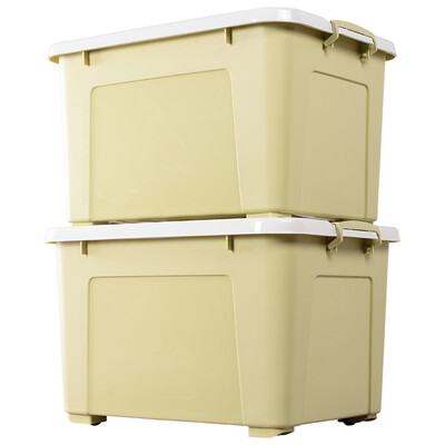 

Baicaoyuan plastic storage box storage box cargo sundries storage box tote large belt pulley 90L 2 loaded Nordic green