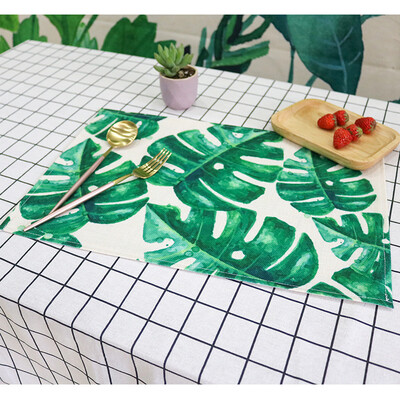 

Yuan Yuan cotton linen placemat ins wind green plant napkin insulation pad Nordic table cloth pad dish pad photo background cloth