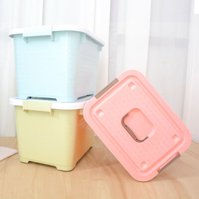 

Maybelline plastic storage box toy clothes storage box medium 45L small 25L two-piece solid color storage box with pulley random color