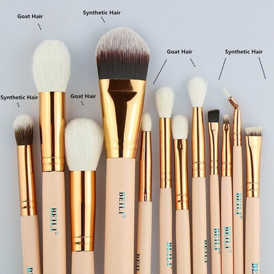 

BEILI Rosa 12 stücke Ziegenhaar Ätherisches Premium Stiftung lidschatten Erröten Pulver Textmarker Concealer Make-Up Pinsel Set