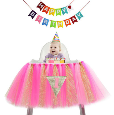 

Fanlus 1st Birthday Tutu Skirt for High Chair Decoration for Party Supplies Baby Pink
