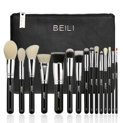 

BEILI 15шт. Черные колпачки с козьим покрытием. Большой порошок. Румяна. Тени для век. Контур. Кисть для макияжа. Косметическая су