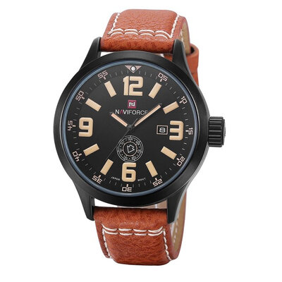 

Naviforce Mens Quartz Wrist Watch Waterproof Leather Strap Brown