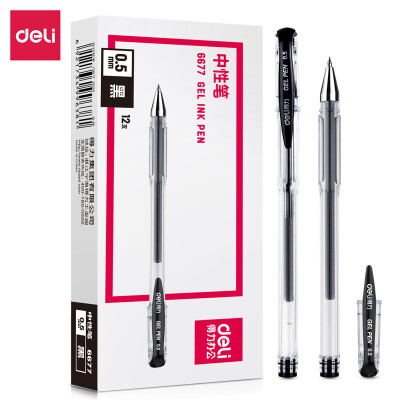 

Deli deli 05mm angular texture gel pen water-based signature pen bullet black 12 box 6677