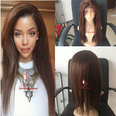 

Brown Brazilian Human Hair Wigs Silky straight Lace Front Wigs Glueless Full Lace Wigs color 4 Bleached Knots