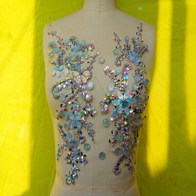 

Handmade crystal patches sew on clear AB colour Rhinestones applique with stones sequins beads 3127cm