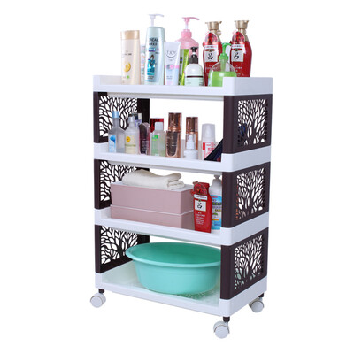 

Ailaiya bathroom kitchen rack storage rack plastic rectangular tree with wheel finishing frame four layers brown J1802