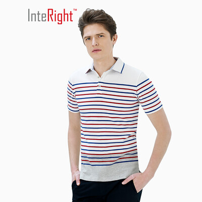 

INTERIGHT cotton POLO shirt mens T-shirt loop color strip short-sleeved blue&white strip XXL