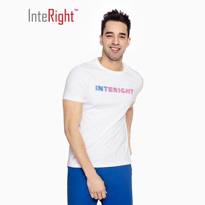 

INTERIGHT short-sleeved mens water soft cotton letter printing round neck T-shirt white