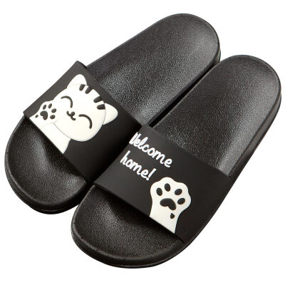 

Lovers couple slippers cute cat home indoor non-slip bathroom sandals black female 37 yards LJ702