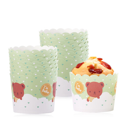 

Exhibition art baking packaging Muffin Cup 24 medium cake cup high temperature paper cup bread paper tray green bear