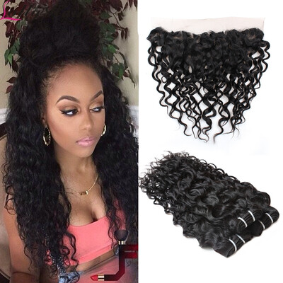 

Unprocessed Малайзийская водная волна Virgin Hair Bundles 3шт с 1шт Кружева Фронтальные Малайзийские девичьи волосы с кружевами Фронтальные