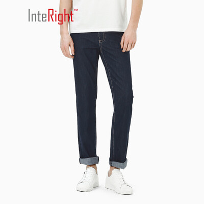

INTERIGHT jeans mens straight color primary color comfortable&quick-drying stretch jeans dark blue 34XL