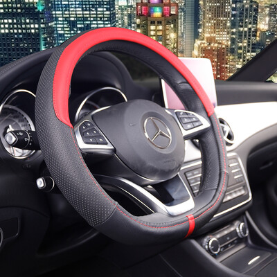 

Icaroom leather car steering wheel cover sagitar golf 7 Mazda explorer Accord Haval h6 Buick Audi leather handle F1602 red black