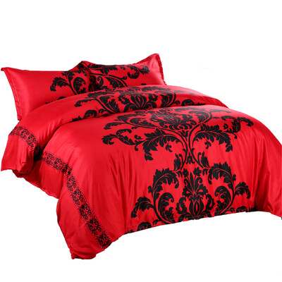

iDouillet Vintage Palace 3-х слойная пододеяльник с 2 наволочками Microfiber Floral Desgin Queen Size Черный и красный