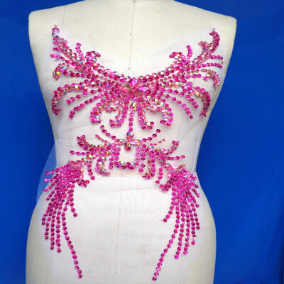

Pure hand made rose red sew on Rhinestones applique sequins beads crystals patches 5228cm DIY dress accessory