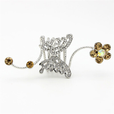 

Fashion Women Crystal Butterfly Spring Ring Imitation-Pearl Bridal Jewelry Finger Ring Rhinestone Flower Anel Wedding Party Ring