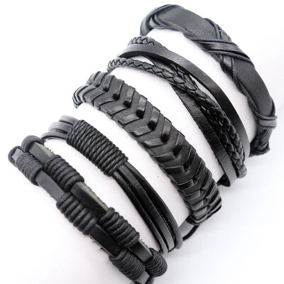 

5Pcs Unisex Men Women Black Brown Colorful Leather Bracelet Wristband