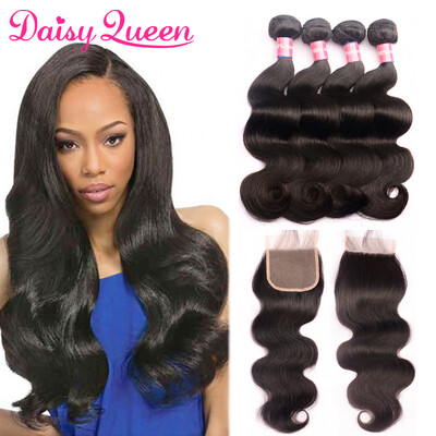 

Malaysian Virgin Body Wave Hair With Closure Free Part 4 Bundles With Closure 8A Unprocessed Malaysian Human Hair With Closure