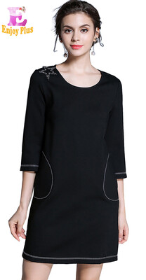 

M L XL XXL 3XL 4XL 5XL plus size office cotton new autumn 2017 mini dress women 34 sleeve big size black straight elegant lady