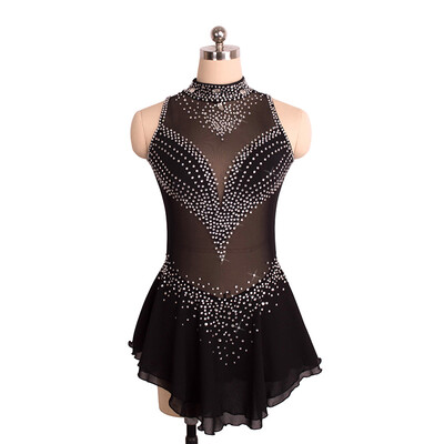 

Figure skating costume black sexy skating dress sleeveless skating costume child adult lady