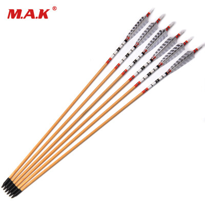 

6 pcs 80cm Spine 500 OD 85mm Wooden Pine Arrows with Turkeys Feathers for Recurve Compound Bow Longbow Archery Shooting