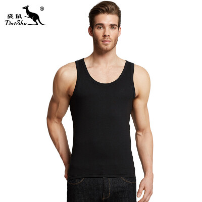 

Kangaroo DaiShu Mens Vest Round Collar Skinny Fitness Knee Vest Summer Bottom Slim Solid Color Cotton Undershirt Black XXXL