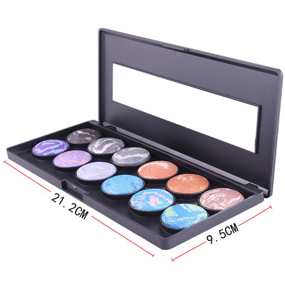 

12 Color baking powder eye shadow elegant black plastic shell printing white pattern Eyeshadow Makeup