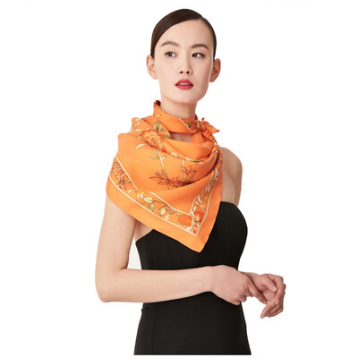 

Silk Shawl Scarf 100 authentic Brand New Gift Box Flower Print Women Auth Rare Big Square 8888CM Blue Orange Pink