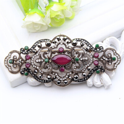 

Plus Size Women Brooch Ellipse Hollow Out Flower Cap Badge Hairpin Belt Pin Antique Gold Color Rhinestone Turkish Resin Jewelry