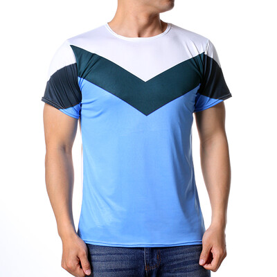 

Mens Fashion Casual Contrast Color Tops Short Sleeved O-Neck Pullover Slim Fit T-Shirts