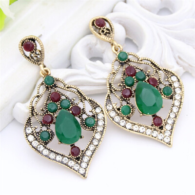 

Vintage Resin Dangle Earring Bohemia Antique Gold Color Turkish Women Hollow Flower Jewelry India Bride Plus Size Drop Earrings