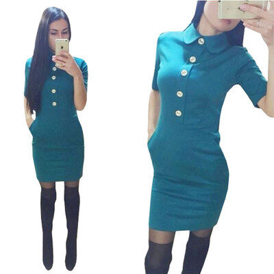 

Lovaru ™Новые модные женщины 2015 Красный повседневные платья Slim с коротким рукавом отложным воротником Мини Управление Bodycon Карандаш платье vestidos