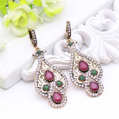 

New Vintage Long Earring Turkish Antique Gold Hollow Floral Jewelry Earrings For Women Arabesque Brincos Pendientes Mujer Moda