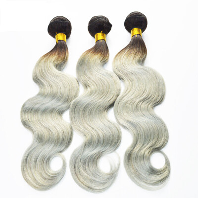 

Human Virgin Hair Ombre Brazilian Body Wave 3 Bundles for Black Women Sew In Weft 8A Top Grade 1B Grey Hair Weave Extension Full