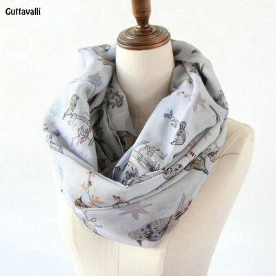 

Guttavalli Women Charm Birds Animal Ring Shawl Vintage Stripe Chevron Loop Scarf Soft Bohemia Geometric Flowers Infinity Scarves
