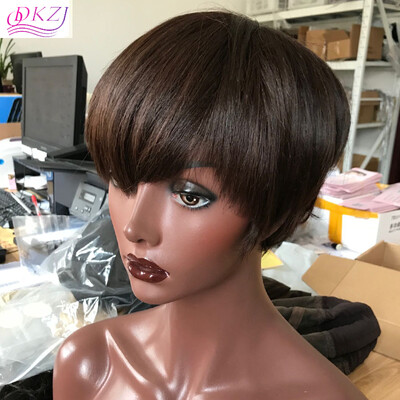 

QDKZJ Short Brazilin Bob Wigs for Black Women Wave 100 Human Hair Lace Front brown Wig L Shaped with Natural Hairline for Party