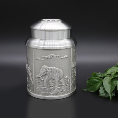 

Oriental Pewter - Pewter Tea Storage Caddy -TPCL2- Hand Carved Beautiful Embossed Tin 97 Lead-Free Pewter Handmade in Thailand