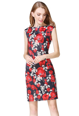 

Womens Sleeveless Floral V-Neck Sheath Dress