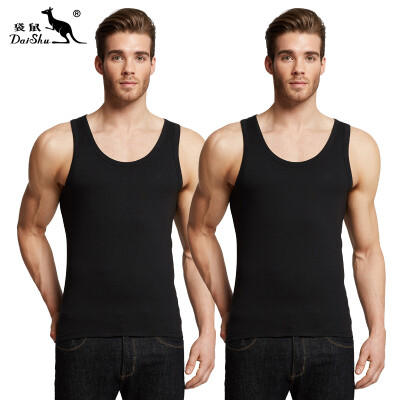 

Kangaroo DaiShu 2 pieces mens vest mens cotton casual sports tide mens vest bottoming shirt black black L