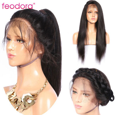 

Glueless Full Lace Wig Silky Straight Ponytail Virgin Brazilian Full Lace Human Hair Wigs For Black Women Long 130 Density