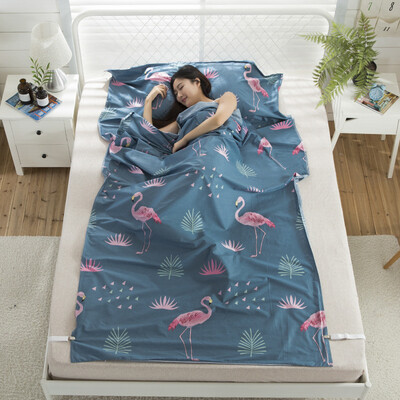 

Zero-degree exploration LIVTOR travel hotel hotel cotton print dirty dirty anti-dirty cotton health travel sleeping bag flamingo single 120230cm gift strap