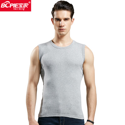 

Baopai BOPIE mens vest mens cotton wide shoulder fitness sports vest Slim bottoming shirt 6601 gray round neck  17095