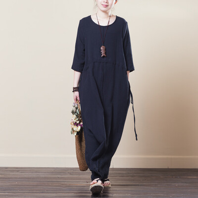 

Summer new product art breath long skirt Japanese cotton linen womens clothing style slim flax dress