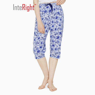 

INTERIGHT Home Cropped Pants Womens Cotton Print Lightweight Cropped Pants Navy Blue Flower XL