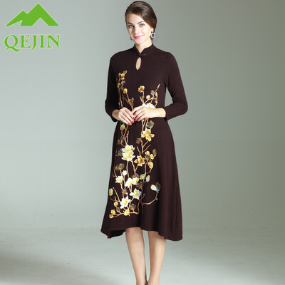

2017 winter mink cashmere dresses sweater womens long knitted mixed wool lady outwear Embroidery hand-painted thicken sweater car