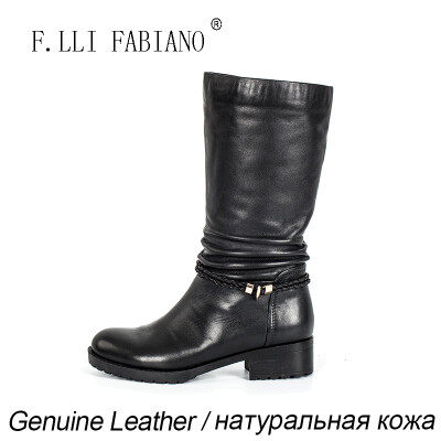 

F.LLI.FABIANO Winter Leather long Boots Martin Boots Style with Plicated Ankle Leather Strap Metalic Buckle XE8191R-1201M-7