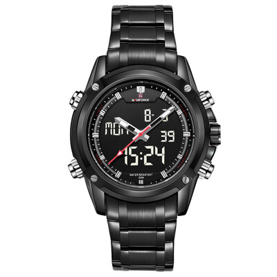 

NAVIFORCE 9050 Men LED 30M Waterproof Quartz Watch Dual Time Stainless Steel Silver Wristwatch